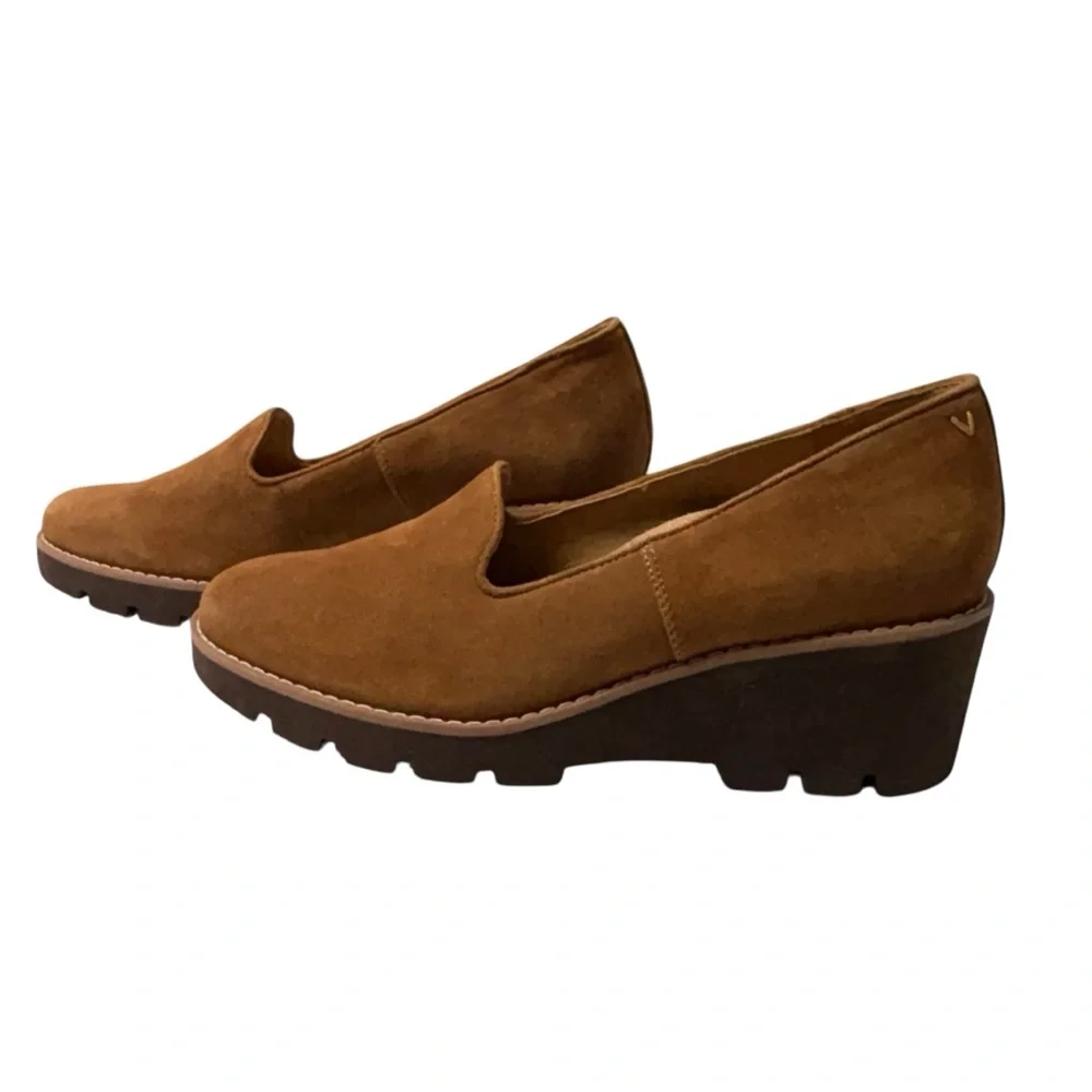 Vionic Willa Wedge Toffee Suede Slip On Loafer Moc Wedge Shoe Orthopedic 8.5 NEW